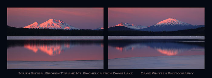 David Whitten Photo - Ice on Davis Lake, South Sister, Broken Top and Mt. Bachelor, Cascade Mountains Oregon.