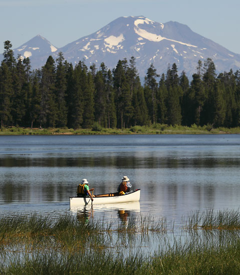 Canoeing at Crane Prairie Lake, Oregon South Sister