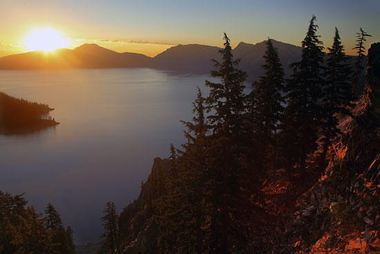 Crater Lake Sunrise and Wizard Island Crater Lake National Park Oregon