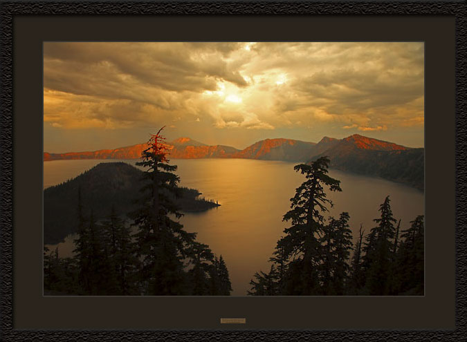 Framed Photograph Crater Lake National Park Oregon Sunset.