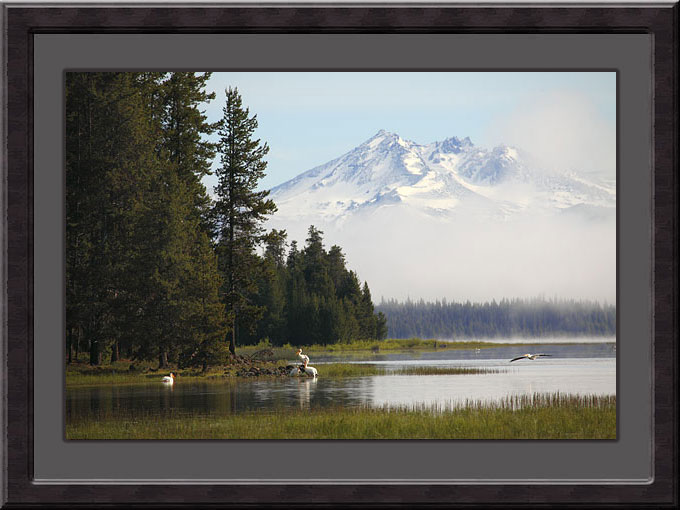 Crane Prarie Lake, Pelicans, Broken Top Mountain near Bend Oregon Fine Art Photography by David Whitten