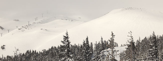 Landscape photography, Oregon Ski Resorts Chairlift into clouds, Mt. Bachelor near Bend Oregon