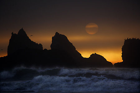 Bandon Beach Sunset Sea Stacks Oregon