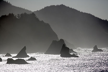China Beach Rocks Black and White Photograph Samuel H Boardman State Park near Gold Beach Oregon Coast Pacific Ocean