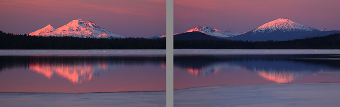 South Sister, Broken Top and Mt. Bachelor over Davis Lake, Cascade Mountains, Oregon