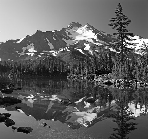 Mt. Jefferson, Bays Lake Mt. Jefferson wilderness black and white photograph by photographer David Whitten