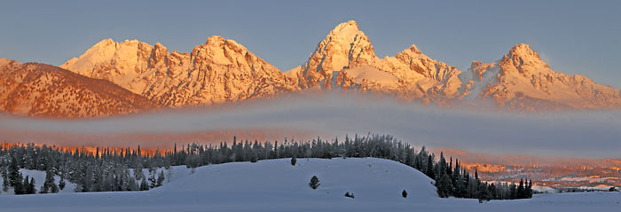Tetons, Grand Teton National Park at sunrise panoramic photograph - photographer David Whitten