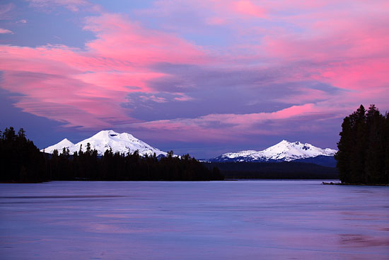 Cascade Lakes, Oregon photograph by David Whitten Crane Prarie Frozen Lake, Broken Top and South Sister, Cascade Mountains, Oregon