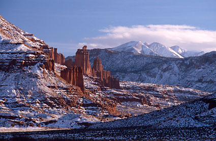 Fisher Towers La Sal Mountains near Moab, Utah