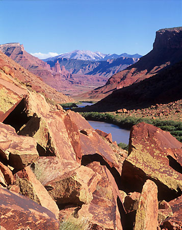 Colorado River and La Sal Mountains near Moab Utah photograph